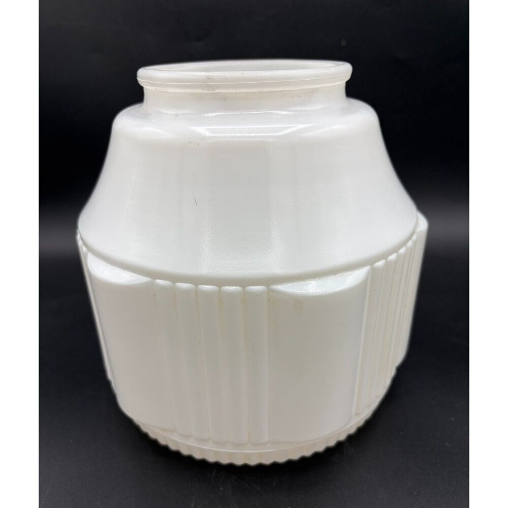 VTG Mid Century Art Deco Ribbed White Glass Ceiling Light Shade Skyscraper